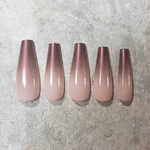 Custom Gel Press on nails Pink fall ombre  long coffin 20 piece set